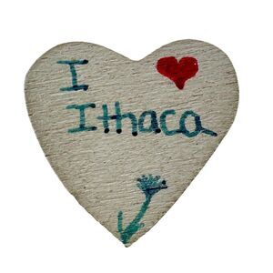 Vintage I Love Ithaca Heart Brooch Wood Cottagecore Indie Boho Retro Pin
